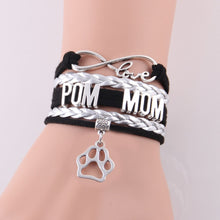 Little Minglou POM MOM bracelet dog paw charm leather wrap bracelets & bang