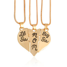 Hand Stamped "little sis mom big sis" 3pcs Broken Heart Shaped Pendant Neck