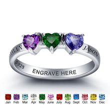 Personalized Gift 925 Sterling Sliver Birthstone Heart Rings Custom Family
