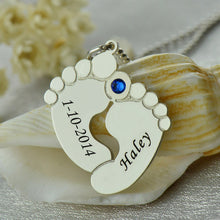 Personalized Baby Feet Birthstone Mother Necklace Name & Date Feet Charm Ce