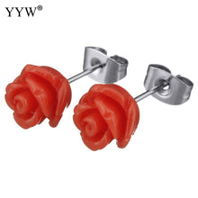 YYW Wedding Mom 7/8/9mm Colorful Resin Imitation Coral Stone Flower Earring