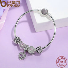 BAMOER Original 925 Sterling Silver Heart Bangles & Bracelet with Mom Penda