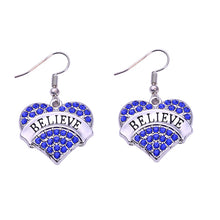 New Arrival fashion rhodium plated earring with sparkling crystals BELIEVE/