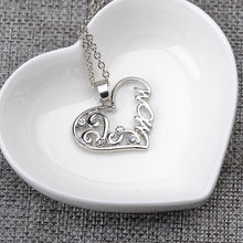 Silver heart shaped "mom" hollow crystal pendant necklace, mother the best
