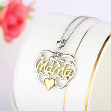 Kei Mi Brand Gold "Mama" Letter Rose Flower Heart Pendant Crystal Necklace