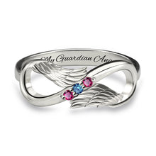 Angel Wings Infinity Ring With Birthstones White Gold Color Engraved Name R
