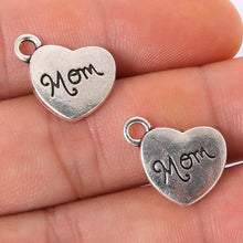Free Shipping 40pcs 18x15mm Antique silver Letter "Mom"Heart Shape Pendant