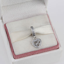 925 Sterling Silver Crystal Heart Shape Letter Mom Charms Beads European DI