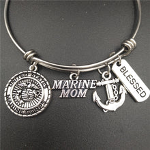 Marine Mom Charm Love Bracelets Stainless Steel Adjustable Wire Bangle Wome