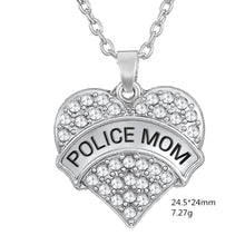 my shape Clear Crystal Big Heart Police Mom Pendant 20" Link Chain Necklace