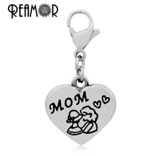 REAMOR Stainless steel Cartoon Mom Daughter Family Members Floating Dangle