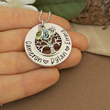 Personalized Silver Necklace Family Tree Pendant Mom Necklace Crystal Birth