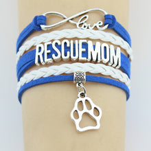 New Style Infinity Love RESCUE MOM Bracelet Paw Handmade Leather Braid Char