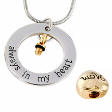 Unisex Mom and Dad pendant Always in my heart memorial cremation Screw Urn
