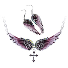 Angel wing cross necklace earrings sets women biker jewelry birthday gifts