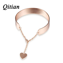 Qitian Rose Gold Color Free Engrave Name Logo Statement Bangles & Bracelets