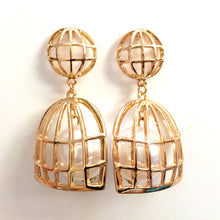 Mom New Korean Simulated Pearl Cage Earrings for women Big Hollow cage earr