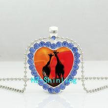 New Mom and Baby Giraffe Heart Necklace Couple Giraffes Crystal Pendant Jew