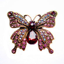 2" Vintage Butterfly Brooch Antique Gold Tone Rhinestone Crystal Diamante J