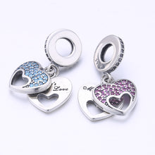 925 Sterling Silver I Love My Mom Charm Red Crystal Heart Beads Fit Pandora