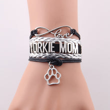 Little Minglou Infinity Love yorkie mom bracelet dog pet paw charm leather