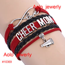 6Pcs/Lot Cheer Mom Infinity Charm Bracelet Red/black Suede Leather Bracelet