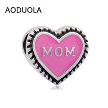 2Pcs Lot Stainless Steel Heart shape with MOM Spacer Beads DIY Big Hole Bea