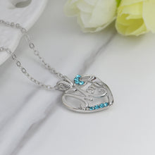 QIHE JEWELRY Mom Heart Pendant Necklace with Pink Blue White Rhinestone Gif