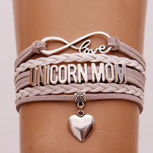 (10pcs/lot) Infinity Love UNICORN MOM Bracelet Unicorn Heart Charm Leather