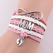 Little Minglou Infinity love MOM bracelet heart feet charm leather wrap bra