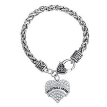 my shape Silver Plated Football Mom Crystals Heart Charm Bracelet Alloy Met