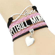 Infinity Love pitbull mom bracelet dog pet paw charm leather bracelets & ba