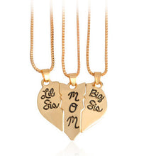 3pcs/set Lettering Necklace"Little Sis MOM Big Sis" Love Heart Pendant Moth