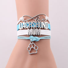 Little Minglou Infinity Love DACHSHUND MOM bracelet dog paw charm leather w