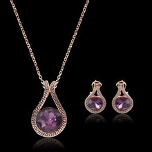 Retro Purple Austrian Crystal Gold color Pendant Drop Earrings Jewelry Sets