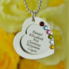 Wholesale Hand Stamped Heart Birthstones Necklace Silver Name Mother Neckla