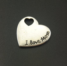 Free Shipping! 5pcs Antique Silver Heart Carved I Love Mom Charms Jewelry