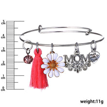 Adjustable Bangle Mom Engraved Heart Love Sunflower Tassel Beads Charms Ban