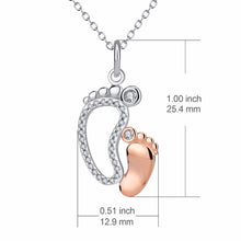 YFN Real 925 Sterling Silver CZ Rhinestone Mother and Baby Foot Pendant Nec