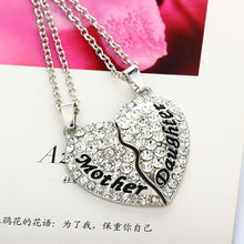 2pc Wholesale Mother Daughter Crystal Heart Pendant Necklace Rhinestone Mom