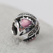 Authentic 925 Sterling Silver Openwork I Love Mom Pink Enamel Clear CZ Char