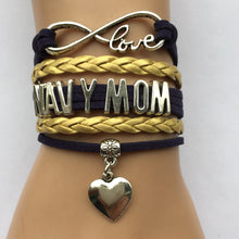 Drop Shipping Infinity Love Navy Mom Bracelet  Black with Gold Heart Charm