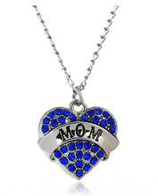 Jewelry Fashion Silver Tone Crystal Rhinestone Mom Heart Word Necklace For