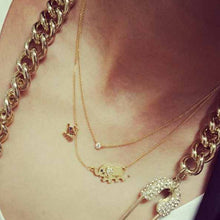 Elephant Mom Baby Pendants Necklaces Women Double Charm Crystal Animal Chok