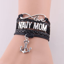 Infinity Love NAVY MOM bracelet anchor charm leather wrap bracelets & bangl