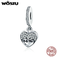 WOSTU Real 925 Sterling Silver I Love My Mom Pendant Charm Fit Original Pan