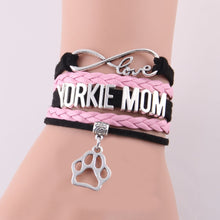 Little Minglou Infinity love YORKIE MOM Bracelet dog paw charm leather wrap