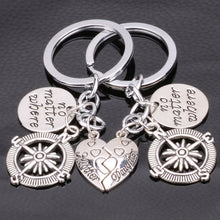 New 2PC No Matter where Heart Mother Daughter Compass Key Chain Ring Gifts