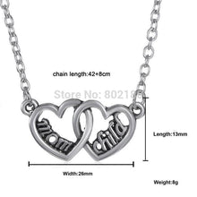 Antique Silver Mom and Child Double Heart Shaped Love Necklace Mother's Day