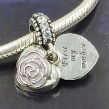 Fits Original Pendora Bracelets/Necklaces Silver Pendant Rose Pink Heart Ch